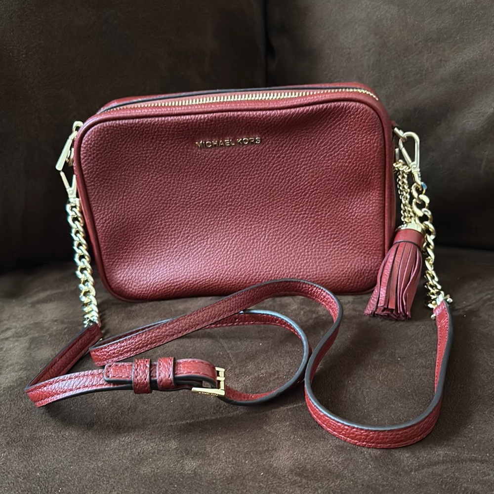Michael Kors Burgundy Crossbody Bag with Chain Strap and Tassel AC-1905 F19